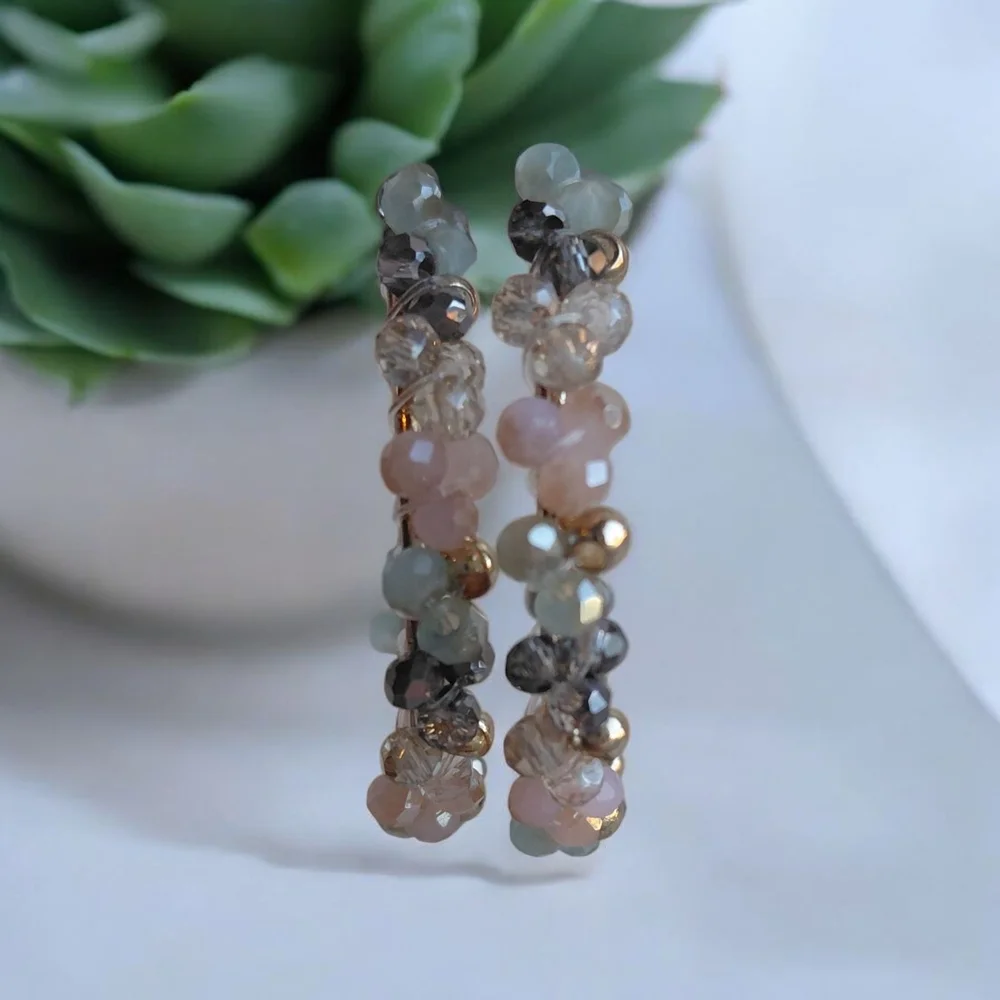 Fashion Jewelry Pastel Beaded Hoop Earrings - Picture 2 of 4